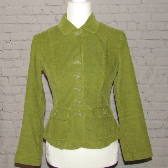 Fitted Green Talbots Petites Stretch Corduroy Spring Blazer Jacket Size 2 - Picture 3 of 6